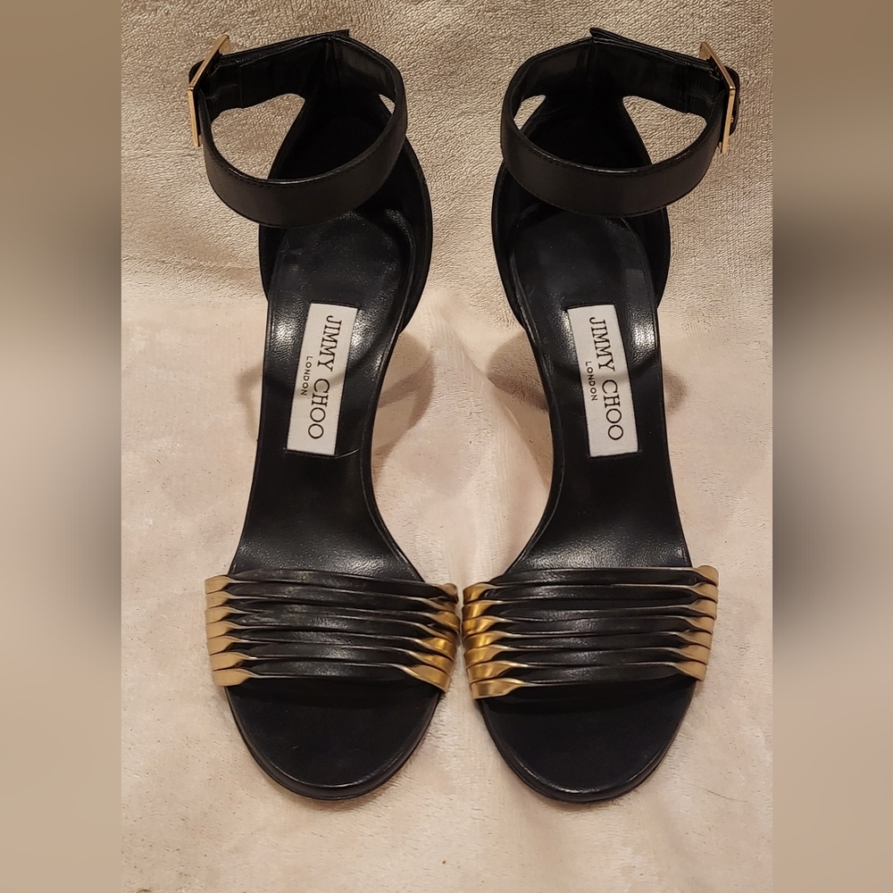 Jimmy Choo Black and Gold Women's Sandals